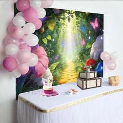 Lofaris Magischer Märchenwald Fotohintergrund mit bunten Schmetterlingen und Blumen, bezaubernde Kulisse für Kinder und Fotoshootings