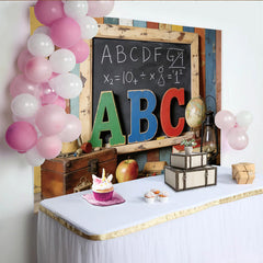 Lofaris Vintage Schul-Fotohintergrund mit ABC Buchstaben und Schultafel, rustikale Kulisse für Kinderporträts und Klassenzimmer-Dekoration