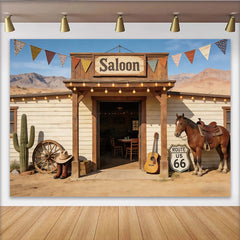 Lofaris Rustikaler Western Saloon Fotohintergrund mit Pferd und Kaktus, Vintage Kulisse für Cowboy Party und Fotoshooting