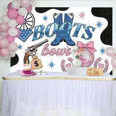 Lofaris Boots und Bows Geschlechtsenthüllungs-Hintergrund für Babyparty, glitzernde Rosa und Blau Fotowand für Partydekoration