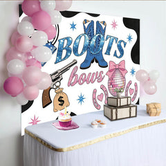 Lofaris Boots und Bows Geschlechtsenthüllungs-Hintergrund für Babyparty, glitzernde Rosa und Blau Fotowand für Partydekoration