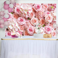 Lofaris Romantischer Rosa Rosen Fotohintergrund mit Hortensien, elegante Kulisse für Hochzeiten und professionelle Porträts