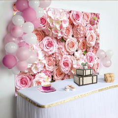 Lofaris Romantischer Rosa Rosen Fotohintergrund mit Hortensien, elegante Kulisse für Hochzeiten und professionelle Porträts
