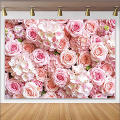 Lofaris Romantischer Rosa Rosen Fotohintergrund mit Hortensien, elegante Kulisse für Hochzeiten und professionelle Porträts