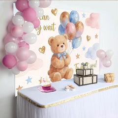 Lofaris Niedlicher Teddybär Babyparty Hintergrund mit Luftballons und Wolken, bezaubernde Fotokulisse für Babyankunft und Fotoshooting