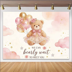 Lofaris Niedlicher Rosa Teddybär Babyparty Hintergrund mit Ballons für Mädchen, wunderschöne Kulisse für Willkommensfeier und Fotoshooting
