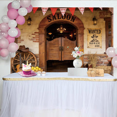 Lofaris Western-Saloon-Fotohintergrund für Wildwest-Party, rustikale Kulisse mit Wanted-Poster und Stiefeln für Fotoshootings