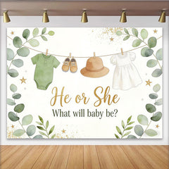 Lofaris Eukalyptus Geschlechtsenthüllungs-Hintergrund für Babyparty, mit Goldglitzer und Sternen, süße Fotokulisse für Baby-Events