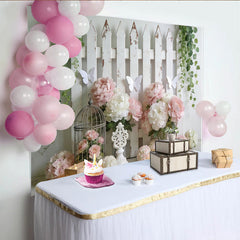 Lofaris Weißer Gartenzaun Blumen Fotohintergrund mit rosa Pfingstrosen, elegante Kulisse für Frühlingsfotoshootings und Dekoration