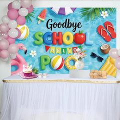 Lofaris Bunter Goodbye School Hello Pool Poolparty-Hintergrund für Sommerferien, fröhliche Sommerkulisse für Partydekoration
