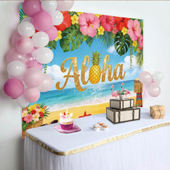 Lofaris Glitzernder Aloha Strand Fotohintergrund mit Ananas und Flamingos, tropische Party Kulisse für Sommerurlaub und Fotoshooting