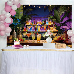 Lofaris Tropische Bar Party Hintergrund mit bunten Cocktails und Lichterketten, exotische Kulisse für Sommerfeste und Events