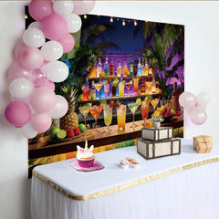 Lofaris Tropische Bar Party Hintergrund mit bunten Cocktails und Lichterketten, exotische Kulisse für Sommerfeste und Events