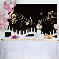 Lofaris Eleganter Schwarz Gold Musiknoten Klavier Fotohintergrund, stilvolle Kulisse für professionelle Fotografie und Eventdekoration