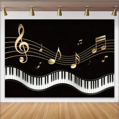 Lofaris Eleganter Schwarz Gold Musiknoten Klavier Fotohintergrund, stilvolle Kulisse für professionelle Fotografie und Eventdekoration