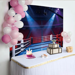 Lofaris Dynamischer Boxring-Hintergrund mit hellen Scheinwerfern, dramatische Kulisse für Sportveranstaltungen und Fotoshootings