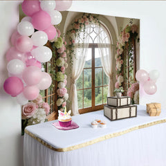 Lofaris Romantischer Blumenfensterhintergrund mit Rosen und Efeu, elegante Fotokulisse für Hochzeiten und professionelle Fotoshootings