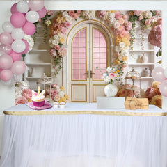 Lofaris Romantischer Blumenbogen Fotohintergrund mit rosa und weißen Rosen, elegante Kulisse für Fotoshootings und Eventdekoration