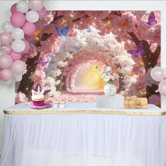 Lofaris Rosa weiße Kirschblüten Schmetterlings-Hintergrund glitzernd, verträumte Kulisse für Frühlings-Fotoshootings und Dekoration