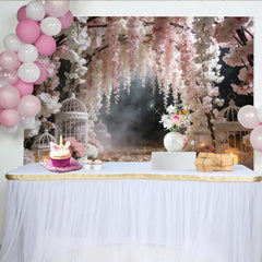 Lofaris Romantischer Blütenpfad Hintergrund mit rosa und weißen Blumen, verträumte Kulisse für Hochzeiten, Verlobungen und Fotoshootings