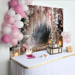 Lofaris Romantischer Blütenpfad Hintergrund mit rosa und weißen Blumen, verträumte Kulisse für Hochzeiten, Verlobungen und Fotoshootings