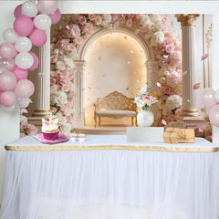 Lofaris Eleganter Blumen Fotohintergrund mit rosa Rosen und goldenen Säulen, luxuriöse Kulisse für Hochzeitsfotoshootings und Events