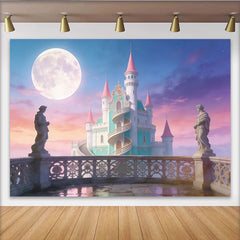 Lofaris Verzauberter Märchenschloss Fotohintergrund mit Vollmond und Wendeltreppe, romantische Kulisse für professionelle Fotografie