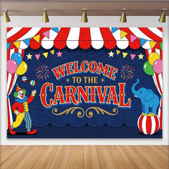 Lofaris Bunter Karnevals-Fotohintergrund mit Clown Elefant und Luftballons, fröhliche Zirkus-Kulisse für Kinderpartys und Event-Fotografie