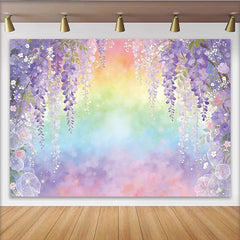 Lofaris Aquarell Glyzinien Regenbogen Fotohintergrund mit zarten Blüten, verträumte Kulisse für Porträts und Frühlings-Events