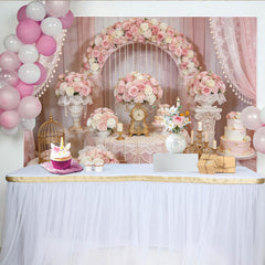 Lofaris Eleganter rosa Blumen-Fotohintergrund mit Perlen und Spitze für Hochzeiten, luxuriöse Fotokulisse für professionelle Fotoshootings