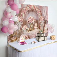 Lofaris Eleganter rosa Blumen-Fotohintergrund mit Perlen und Spitze für Hochzeiten, luxuriöse Fotokulisse für professionelle Fotoshootings