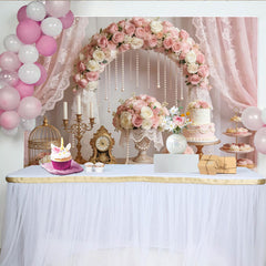Lofaris Eleganter Rosa Blumen-Hochzeitshintergrund mit Rosen und Perlen, romantische Fotokulisse für Verlobungsfeier und Event-Dekoration