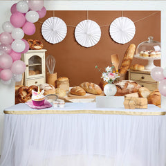 Lofaris Rustikaler Bäckerei Fotohintergrund mit frischem Brot Brezeln und Mehl, warme Kulisse für Food-Fotografie und Küchen-Deko