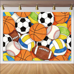 Lofaris Bunter Sporthintergrund mit Fußbällen Basketbällen und Basebällen, vielseitige Fotokulisse für Sportevents und Partydekoration