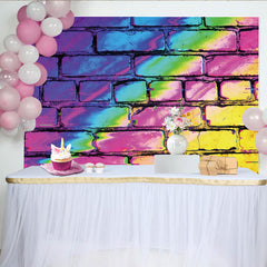 Lofaris Bunter Glitch Regenbogen Ziegelwand Hintergrund, moderne Fotokulisse für kreative Fotoshootings und Partydekoration