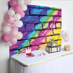 Lofaris Bunter Glitch Regenbogen Ziegelwand Hintergrund, moderne Fotokulisse für kreative Fotoshootings und Partydekoration