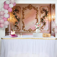 Lofaris Eleganter Rosa Marmor Fotohintergrund mit goldenen Ornamenten, luxuriöse Kulisse für professionelle Fotostudio-Aufnahmen