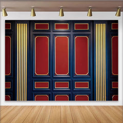 Lofaris Dunkelblauer Wandhintergrund mit roten Paneelen und Gold, klassische Fotowand für professionelle Studioaufnahmen