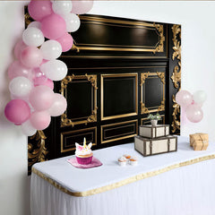 Lofaris Schwarzer goldener Barock Fotohintergrund mit eleganten Schnitzereien, luxuriöse Kulisse für Fotostudios und elegante Events