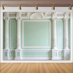 Lofaris Mintgrüner Architektur Hintergrund mit weißen Säulen und Stuck, elegante Fotokulisse für Porträts und Events