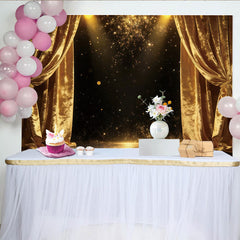 Lofaris Goldener Glitzer-Bühnenhintergrund mit Samtvorhängen, luxuriöse Kulisse für Fotostudio und festliche Anlässe
