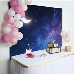 Lofaris Dunkelblauer Sternenhimmel Fotohintergrund mit leuchtendem Mond, magische Kulisse für Kinder und Fotoshootings