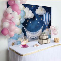 Lofaris Traumhafter Neugeborenenfotohintergrund mit Sternen und Heißluftballon, wunderschöne Kulisse für Babyparty
