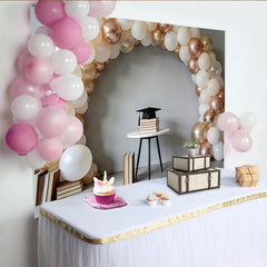 Lofaris Eleganter Roségold Gold Abschlussfeierhintergrund mit Ballonbogen, stilvolle Fotowand für Absolventen und Partydekoration