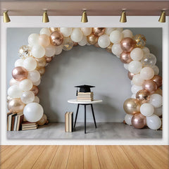 Lofaris Eleganter Roségold Gold Abschlussfeierhintergrund mit Ballonbogen, stilvolle Fotowand für Absolventen und Partydekoration