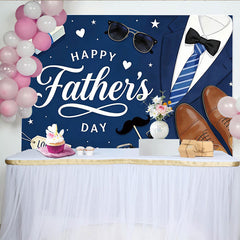 Lofaris Happy Father's Day blauer Vatertagshintergrund mit Anzug und Accessoires, festliche Kulisse für Papa und Fotoshooting