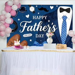 Lofaris Blauer Vatertagshintergrund mit Anzug Krawatte und Geschenken, elegante Fotowand für Papa Feierlichkeiten und Fotoshooting