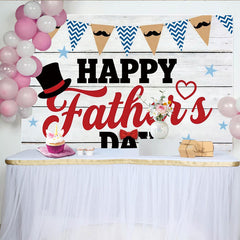 Lofaris Happy Father's Day Vatertags-Hintergrund mit Schnurrbart Zylinder und Fliege, rustikale Holzoptik Kulisse für Papa Feier