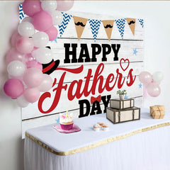 Lofaris Happy Father's Day Vatertags-Hintergrund mit Schnurrbart Zylinder und Fliege, rustikale Holzoptik Kulisse für Papa Feier