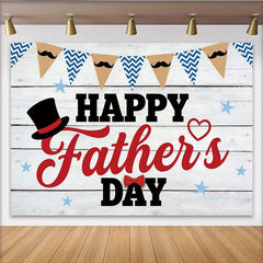 Lofaris Happy Father's Day Vatertags-Hintergrund mit Schnurrbart Zylinder und Fliege, rustikale Holzoptik Kulisse für Papa Feier